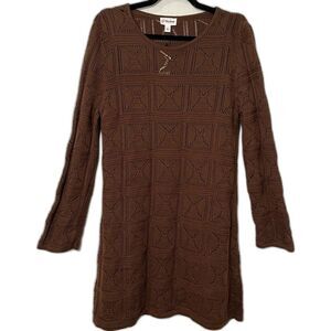 Crochet Mini Dress Brown Chocolate Size Larger Long Sleeve Boho Cowgirl Western